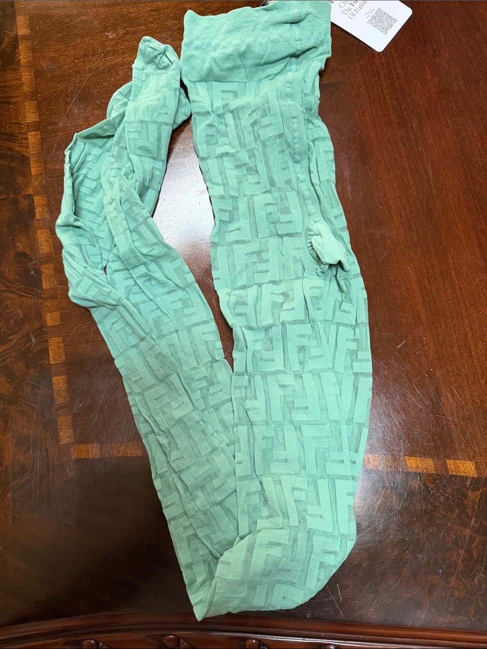 Fendi Mint Green Monogram Jacquard Tights
